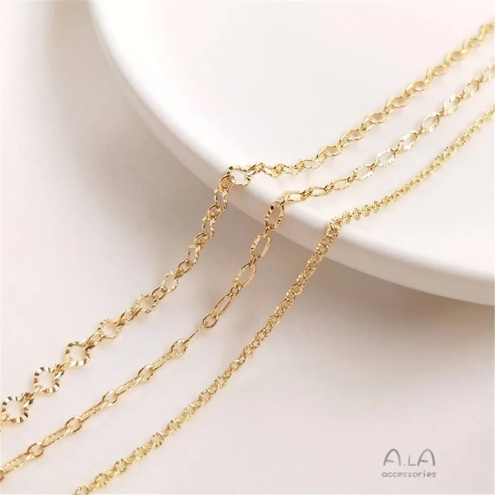 

14K Gold Plated Embossed O chain batch flower love chain pattern long O chain DIY first jewelry chain loose chain