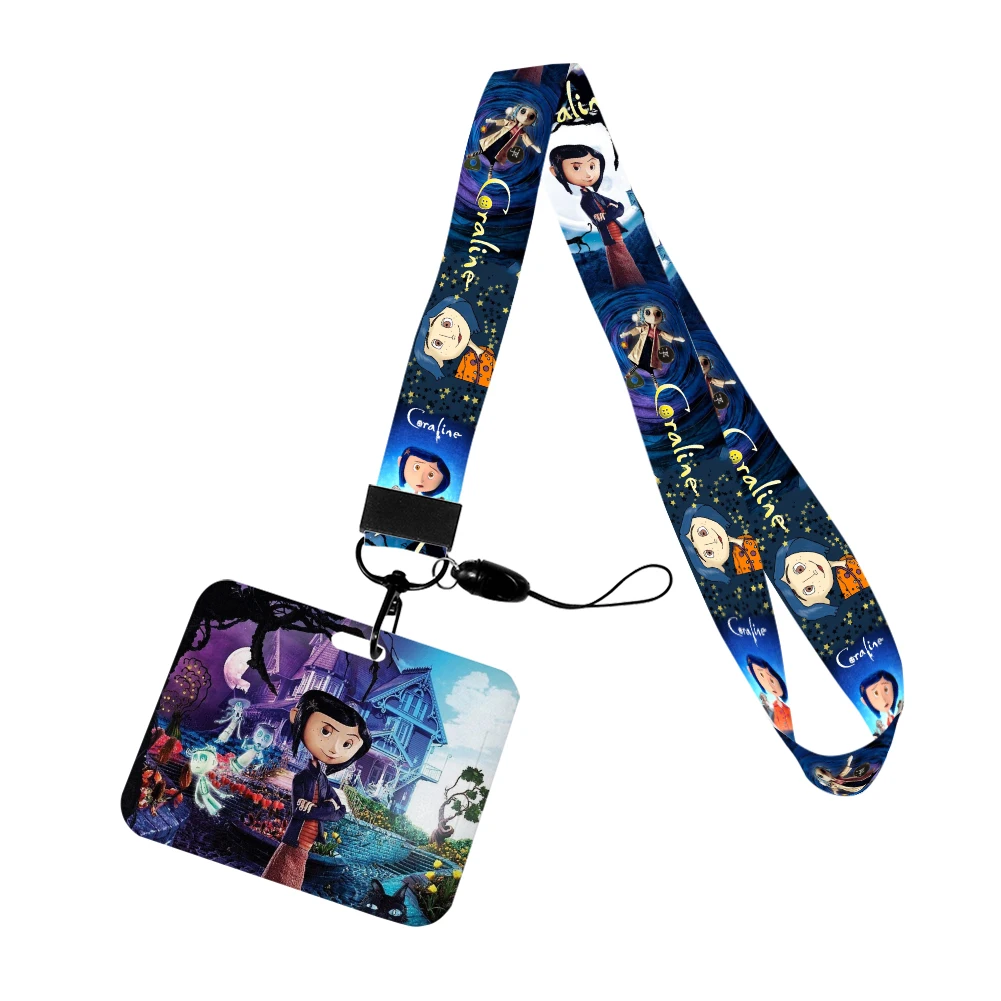 Coraline Movie Horizontal Card Holder Student Hanging Neck Phone Lanyard Subway Access Card Badge Accessories Gift