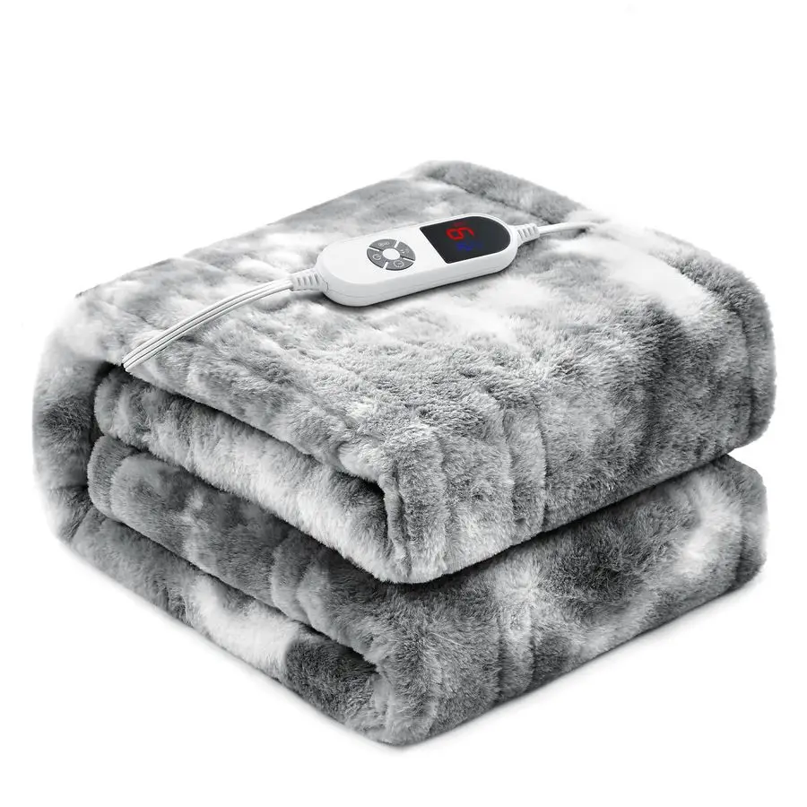 

Heated Blanket 50x60,Luxury Grey Faux Rabbit Fur Electric Throw Blanket,Fast Heating Soft Fluffy Thick Electric Blanket with 6 H