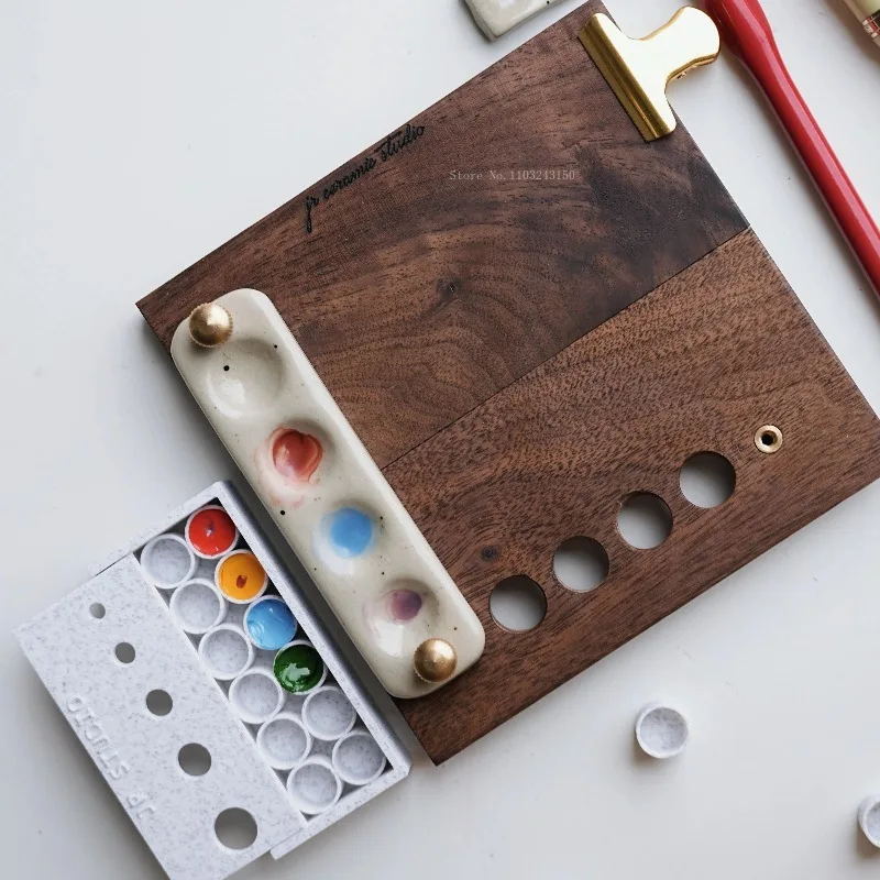 Handmade Wooden Portable Folding Drawing Board Ceramic Painting Box Tool Outdoor Sketching Creation Water Color Art Supplies