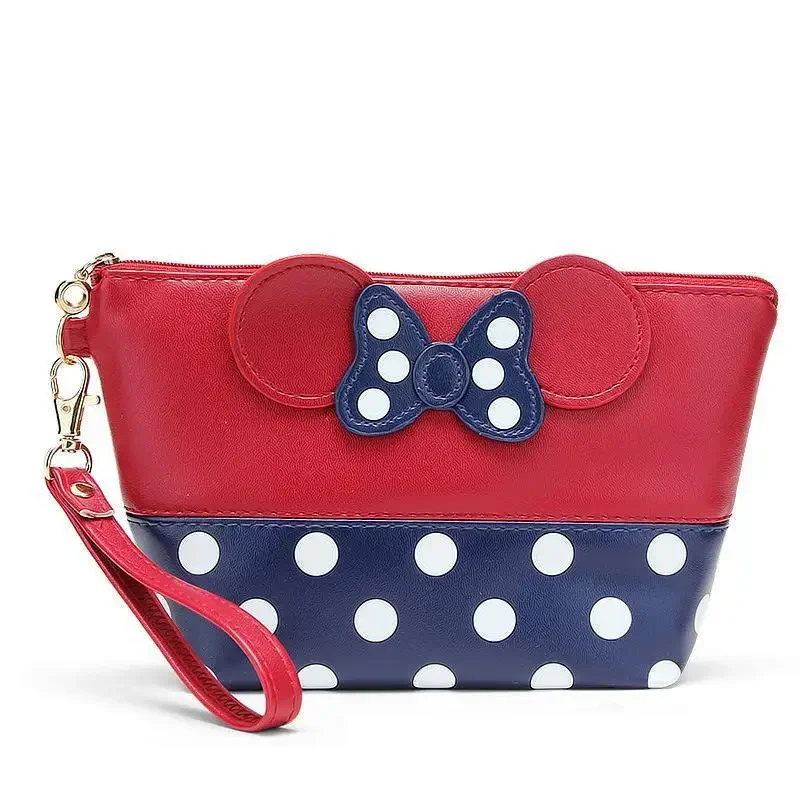 Disney new Mickey bowknot polka dot PU cosmetic storage bag baby girls coin bag ladies handbag