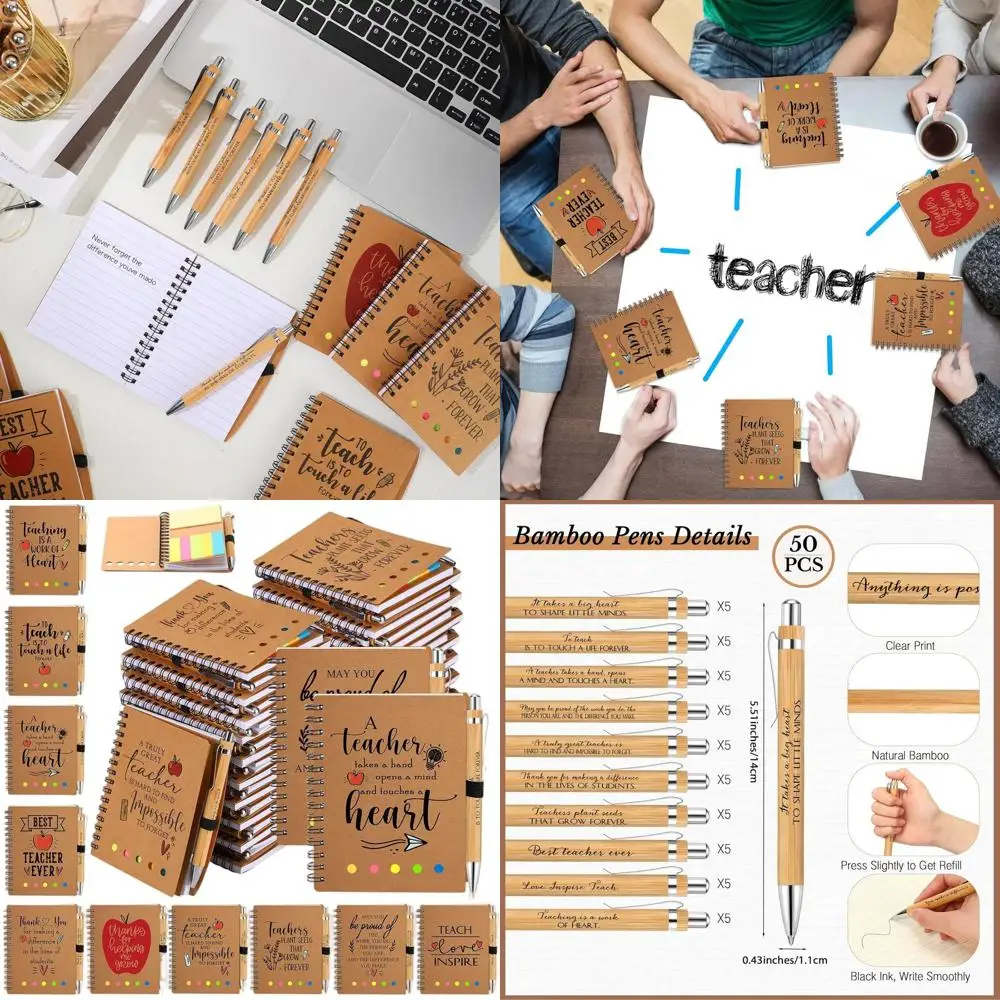 

Подарки для учителей: 50 наборов вдохновляющих ежедневников с бамбуковыми ручками и канцелярскими принадлежностями