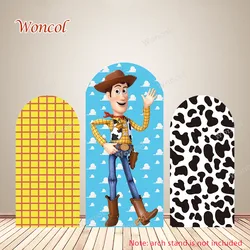 Toy Story Arch Backdrop Disney Woody Backdrop Cowboy Birthday Baby Shower Double-Sided Arch Cover Stripe Cow Print Decor Prop