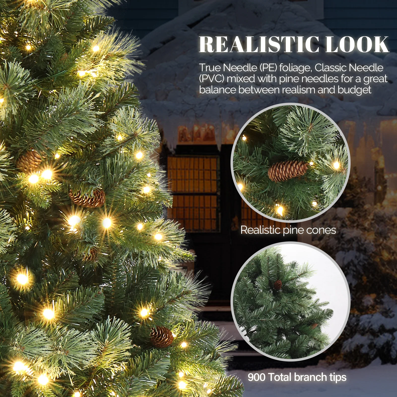 6ft Groen 500 Licht Warme Kleur 9-Modus Met Afstandsbediening 900 Tak Automatische Boomstructuur Pvc-Materiaal Kerstboom Ons