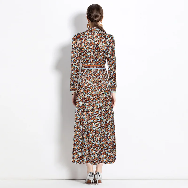 2024 Autumn New Women\'s European and American Versatile Waist and Slimming Letter Positioning Printed Dress A-line Long Dress