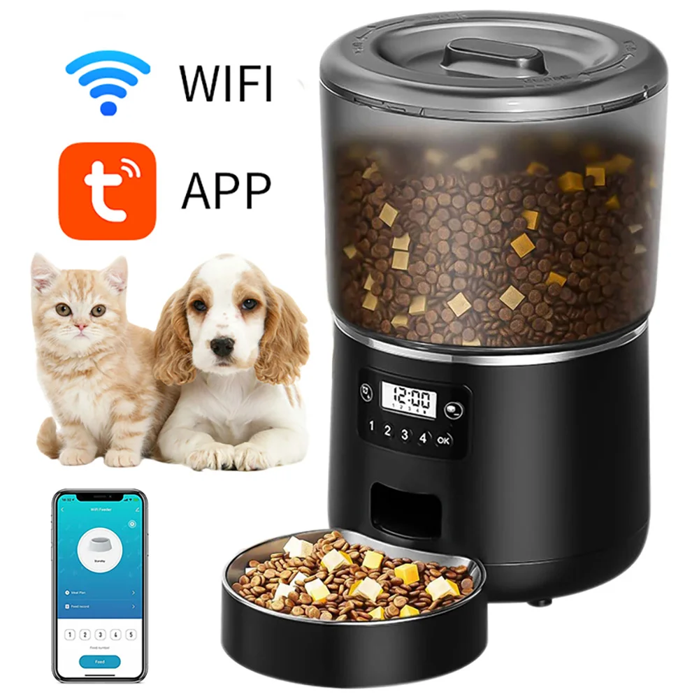 

Автоматическая Wi-Fi кормушка TuYa с кнопкой и таймером, 4 л, для мелких кошек и собак, с функцией удаленного кормления
