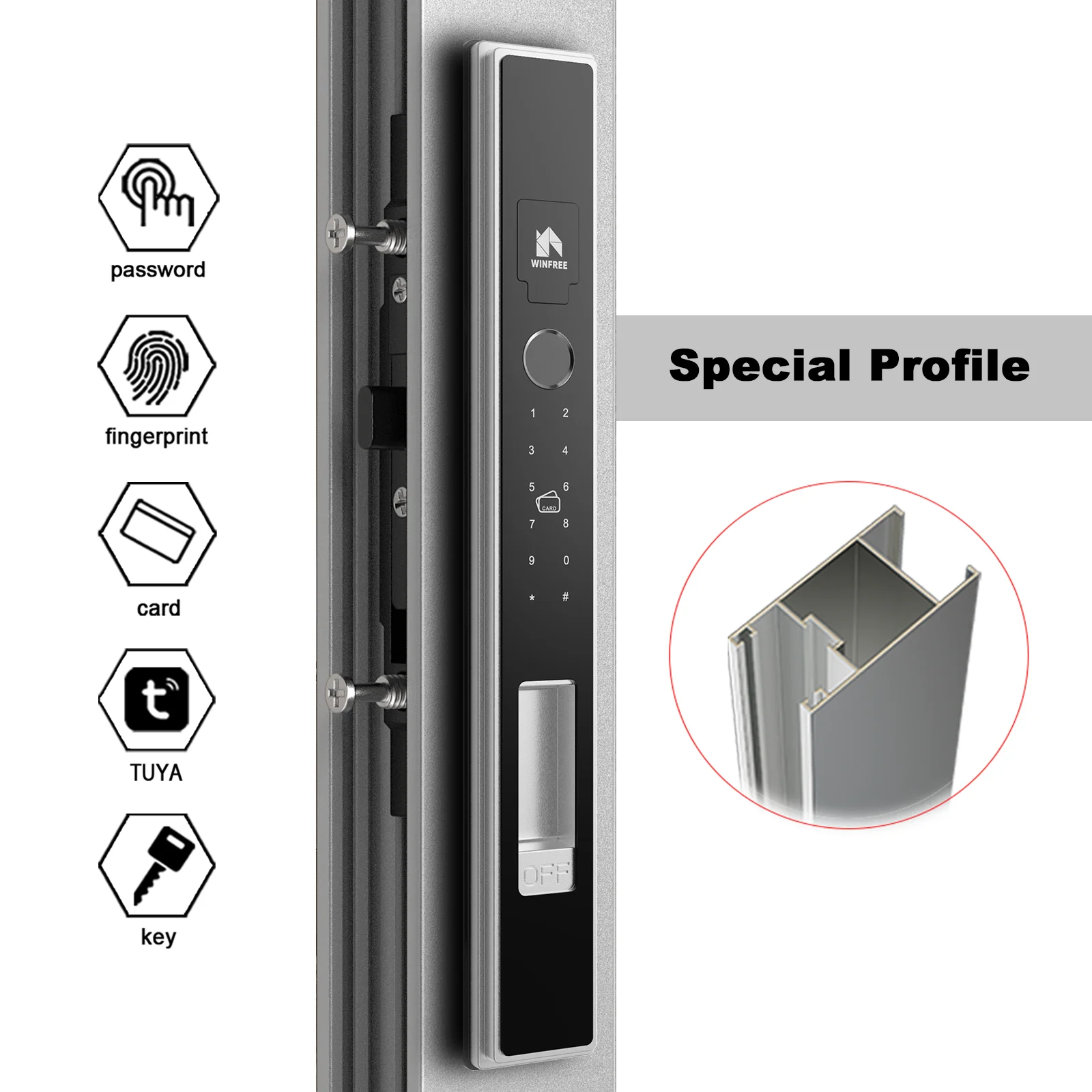 WINFREE Tuya Bluetooth Smart Lock Special Aluminium Profile Sliding Door Passcode Fingerprint Smart Card Door Lock