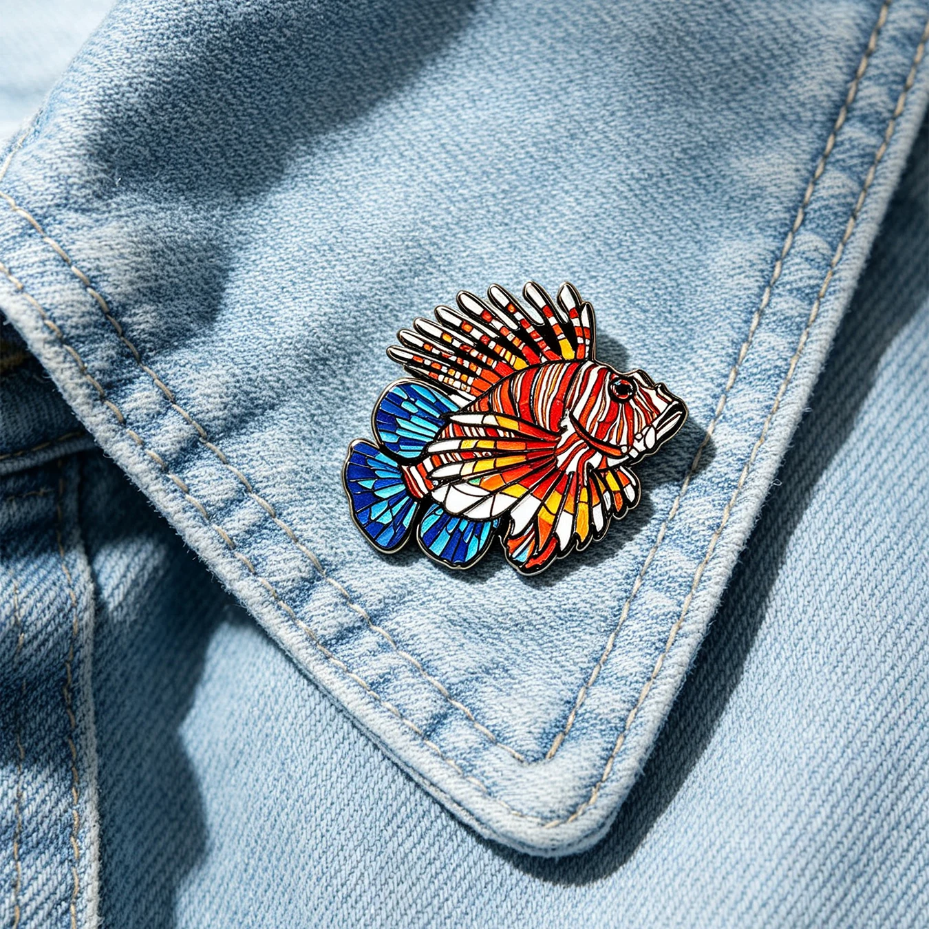 1pcs Colorful Marine Fish Enamel Pin Stained Glass Style Lapel Brooch Halloween Gift for Backpack Clothing