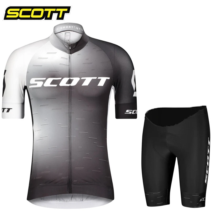 SCOTT Team 2023 Short Sleeve Cycling Jersey Set Bib shorts Ropa Ciclismo Bicycle Clothing MTB Bike Jersey Uniform Men Clothes