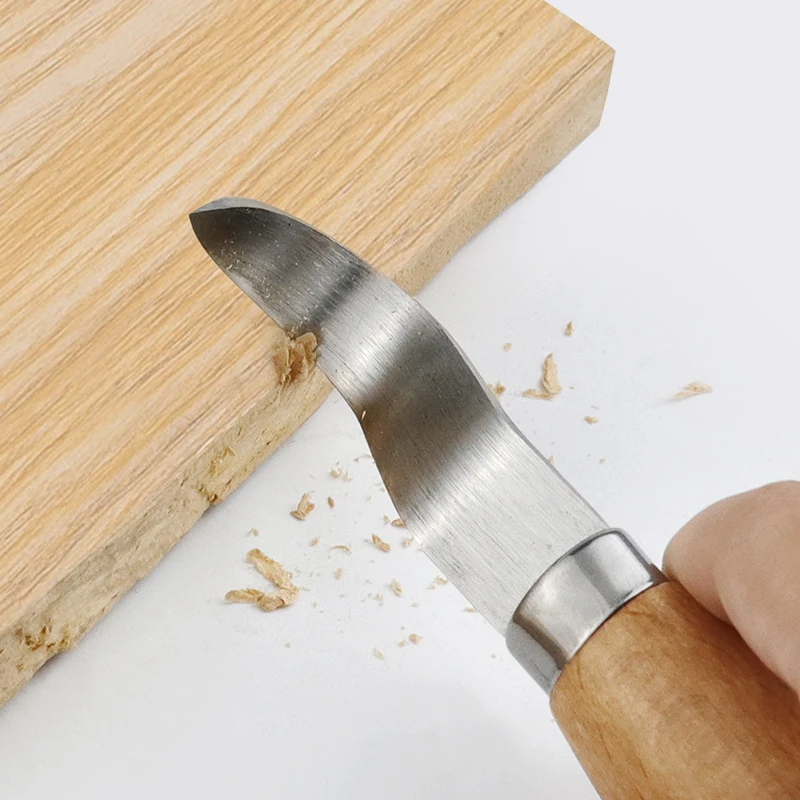 Stainless Iron Carving Knife Beech Wood Handle Curved Straight Knife Wood Cutting Knife Woodworking Carving Tool Set view 3
