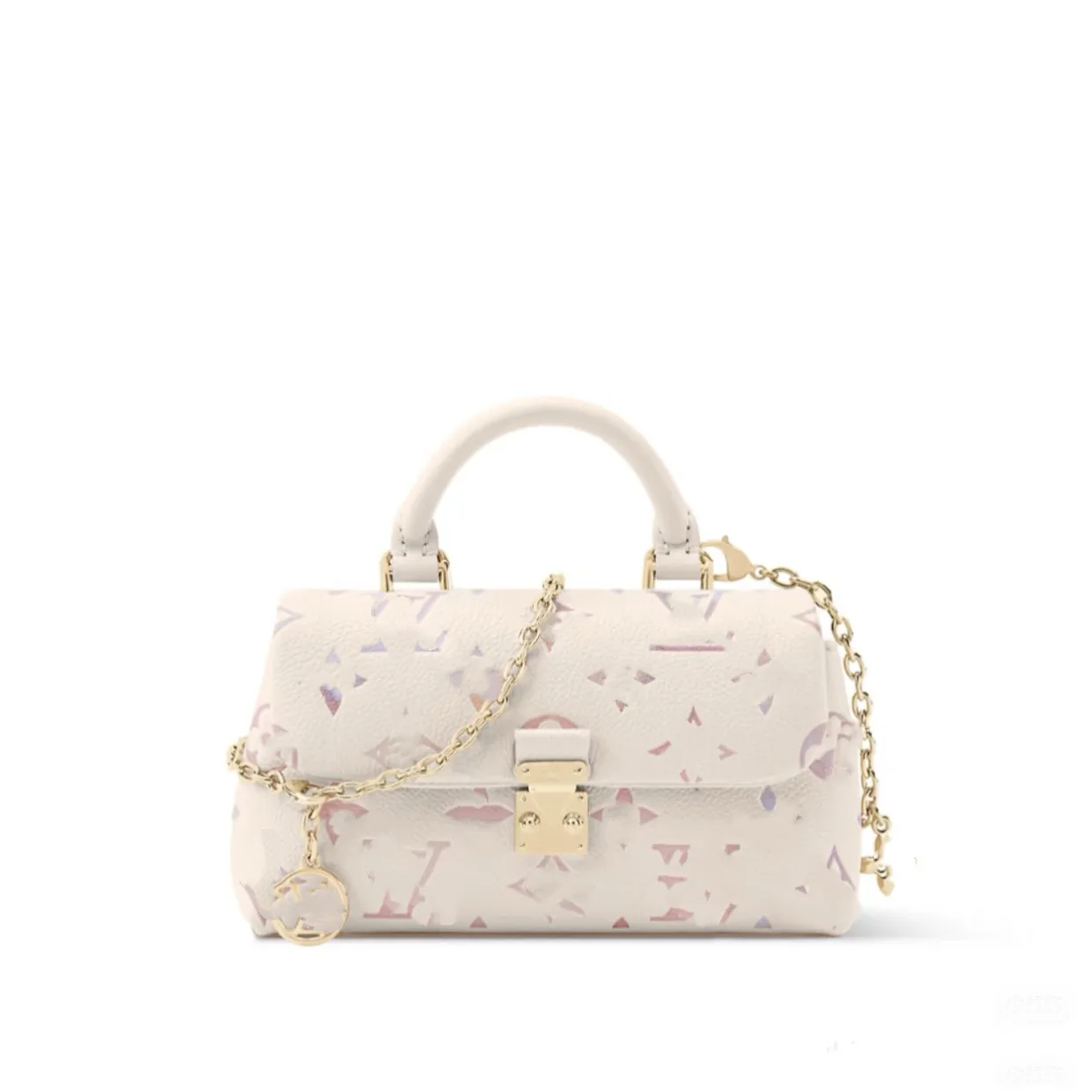 Modische Lederhandtasche mit Farbverlauf in Lila, Madeline-Ketten-Umhängetasche, gepresste Blume, Flip-Cover-Tasche, stilvoller Briefträger