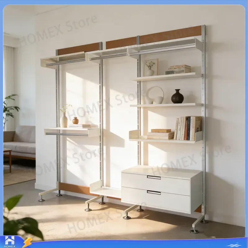 Nordic Vertical Metal Shelf System Modular Storage Rack with Drawers Adjustable Height Durable Living Room Organizer
