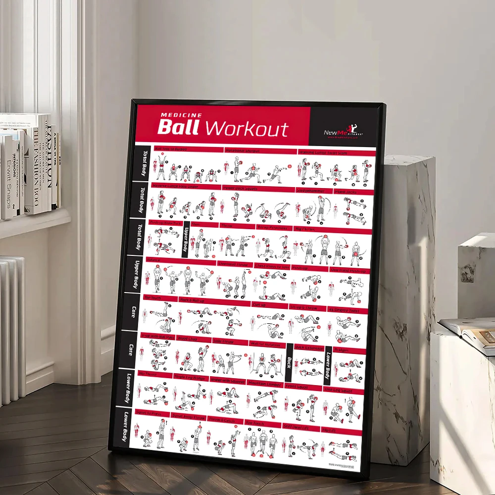Barbell Workout Training Chart Canvas Print Poster Yoga Training Chart Decorative Mural Gym Wall Decor Fitness Enthusiasts Gift