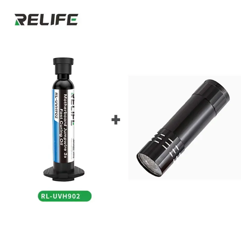 RELIFE RL-UVH902 Schnell Härtender UV-Lötmaskenöl + UV-Härtungslicht 3S Schnelltrocknungs-Kit für Handy-PCB-BGA-Kabelreparatur