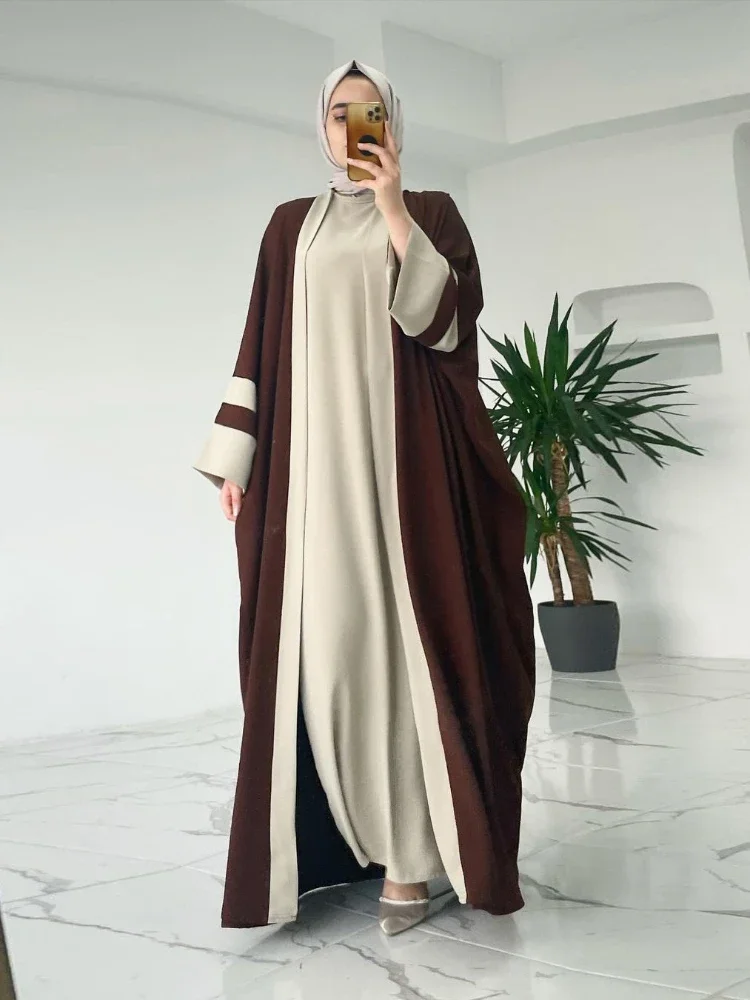 Eid Muslim Dress & Abayas for Women 2 Piece Set Musulman Ensembles Morocco Ramadan Caftan Abaya Kaftan Dubai Arab Long Robe 2024