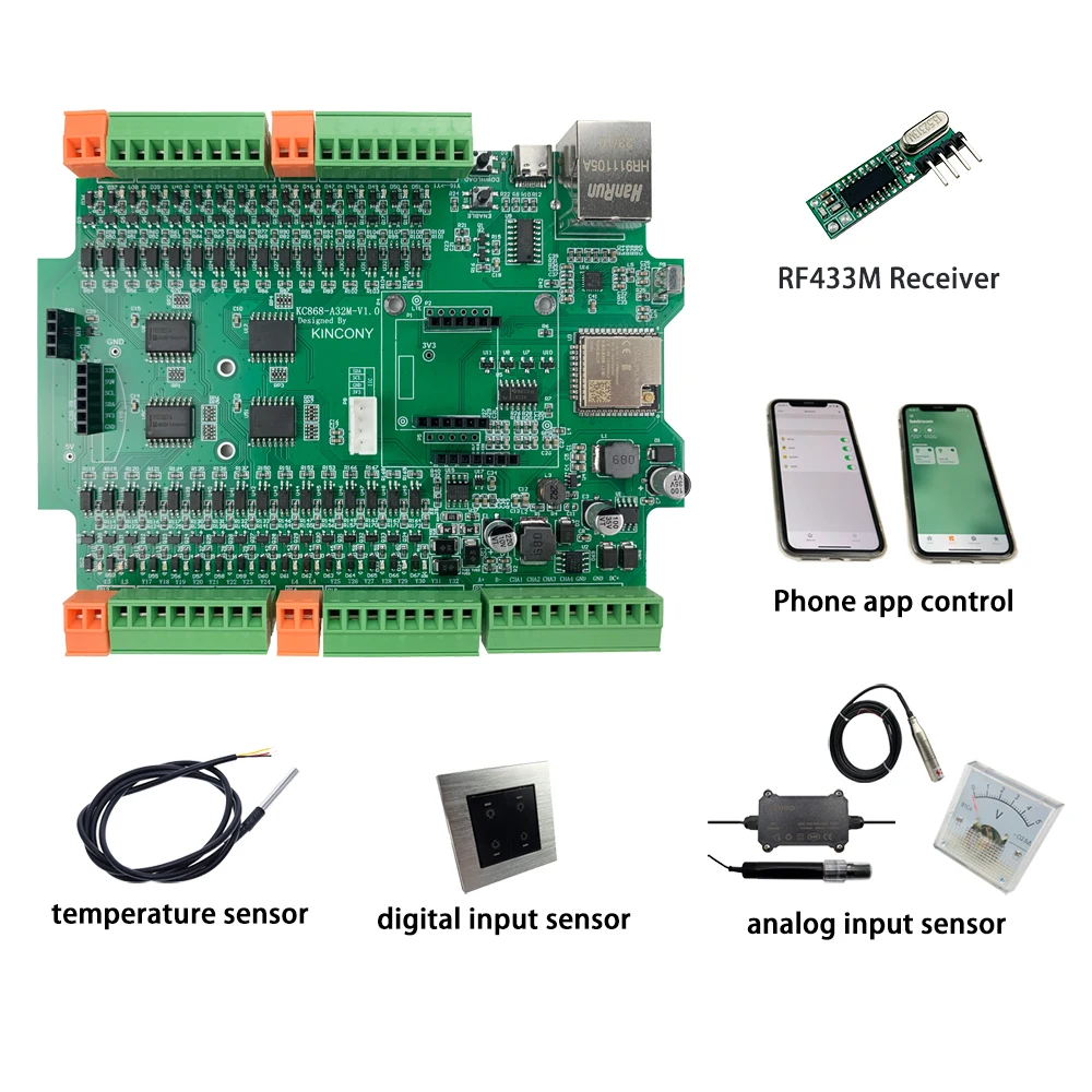 KC868-A32M ESP32 Board RJ45 32DO Wifi Switch MOSFET Module HTTP ESPhome Tasmota IIC RTC 2/4G GSM Smart Home Automation System