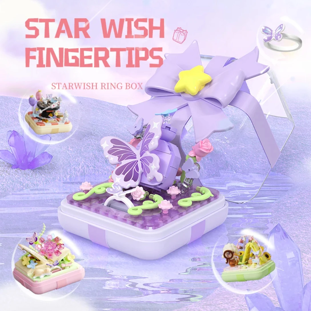 Star Wish Fingertip Assembled Building Blocks Creative Proposal Ring Box Model Bricks Girl Romantic Gifts Children's DIY Toys