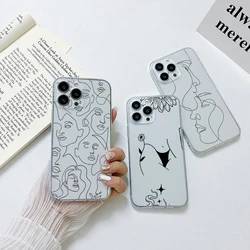 Woman Female Face Line Art Phone Case For iPhone 15 14 13 12 11 Mini Pro Max X XR 7 8 Plus Transparent Cover