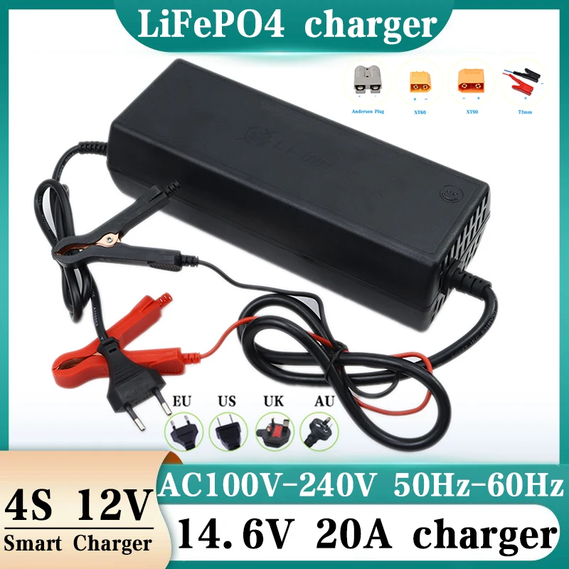 12v Battery Charge 20A 14.6v Lifepo4 Charger 100Ah 50ah 60ah Car Fast Charge Lithium Battery Charge 12.8V 20A High Power Adapter