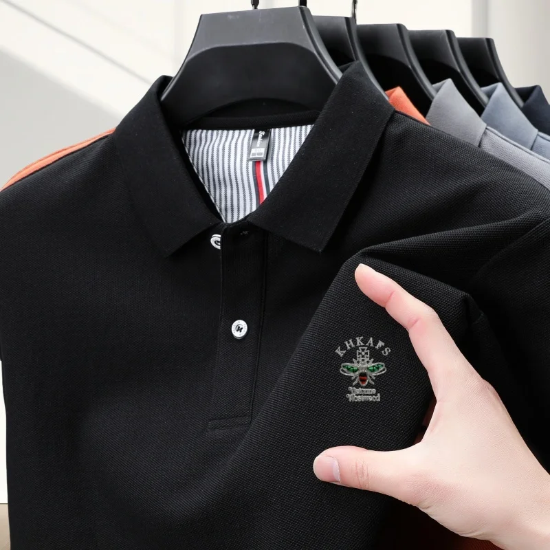 100% pure cotton summer brand exquisite printed short sleeved polo shirt, breathable and comfortable men's business casual style