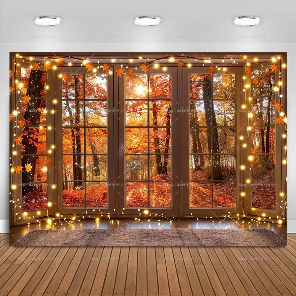 Herbst Fenster Ahorn Blätter Kulissen Thanksgiving Party Dekorationen Fotografie Hintergrund Herbst Dekor Banner Photo Booth Requisiten