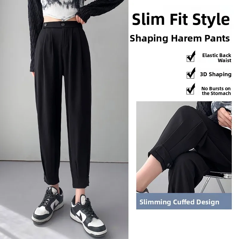 Hoge Taille Vrouwen Pak Broek Losse Bla Afslanken Drapey Negen-Tenths Harlan Casual Broek Kleine Stature E Tube broek