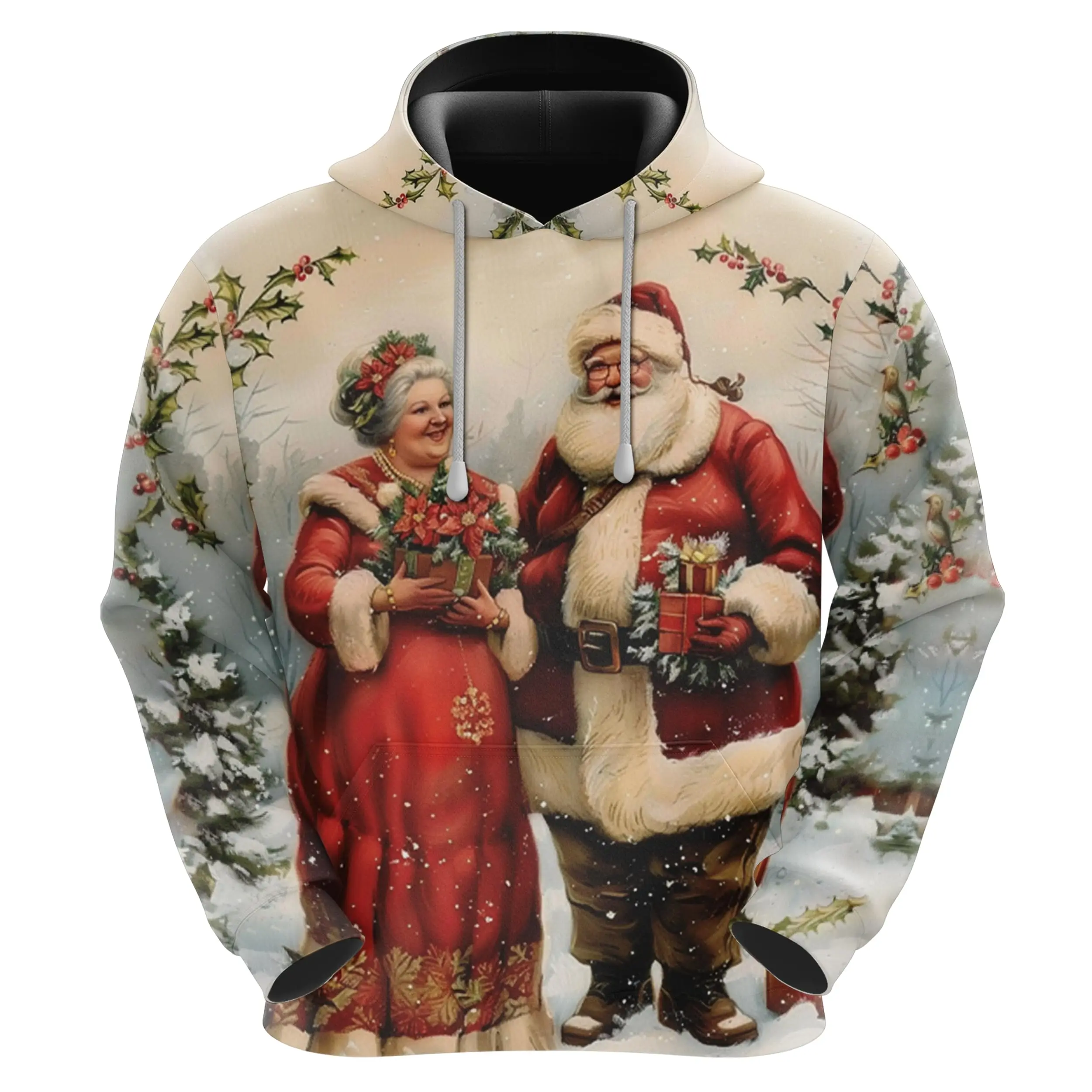 Men's Xmas Fleece Hooded Sweatshirt - 3D Santa Christmas Printed Pullover Hoodie Men Women Set