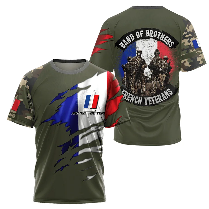 

Men's T-shirt 3D digital print French camouflage assault team graphic T-shirt comfortable casual short sleeved men's top