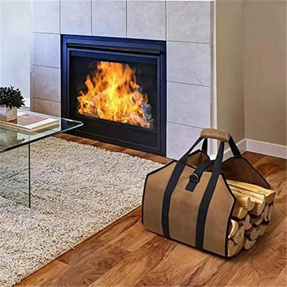 Firewood Log Carrier Tote Waterproof Canvas Storage Tote Bag Waxed Fireplace Large Wood Carrying Bag with Handles Foldable