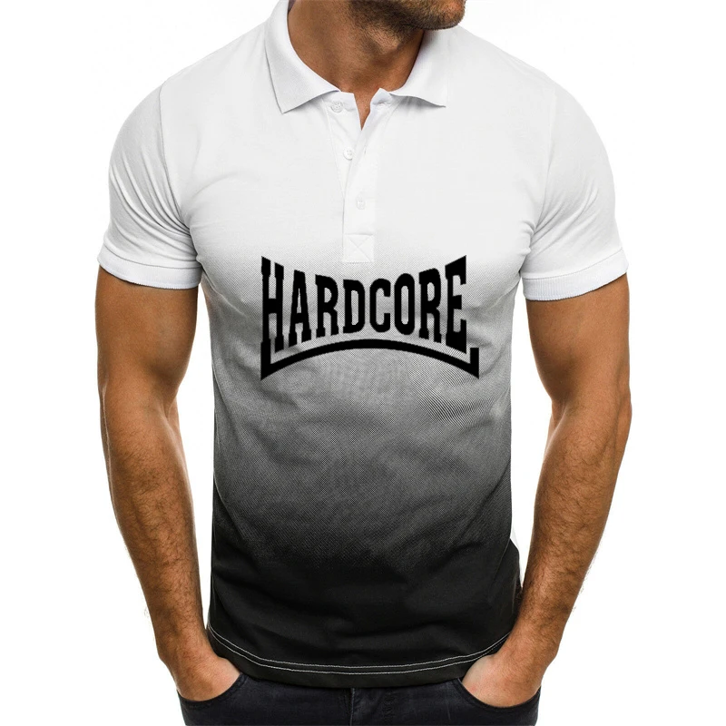 Camiseta de manga curta estampada hardcore masculina, gradiente 3D, polo Harajuku, camisa de lapela, tops de moda, verão, 2024