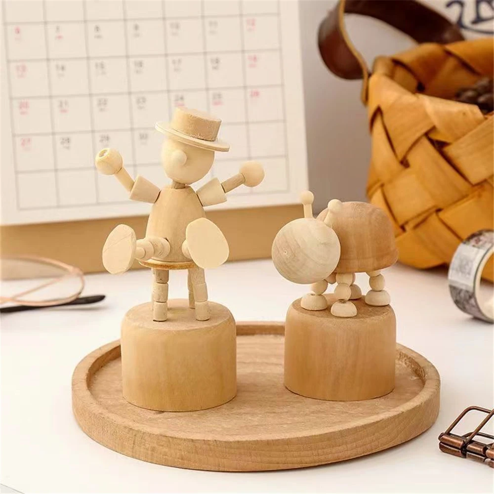 Mini Figurines Wooden Robot Articulated Animals Home Creative Crafts Dummy Decoration Dog Giraffe Snail Elephant Small Ornaments