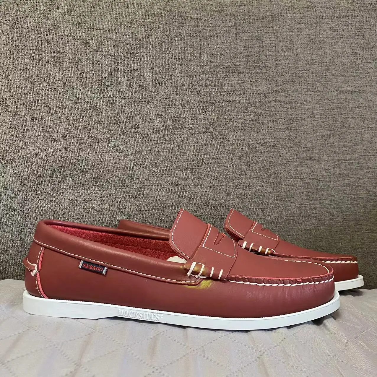 Sebago Men Homme Authentic Docksides Shoes - Premium Leather Moc Toe Lace Up Boat Shoes 086A