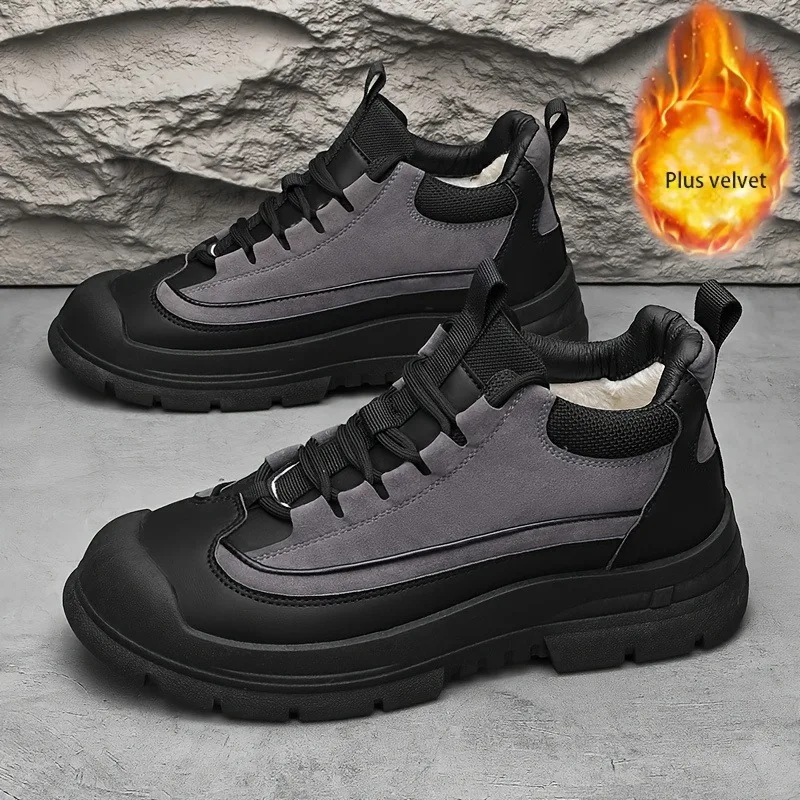 أحذية ثلج عصرية ومتعددة الاستخدامات للرجال، أحذية قطنية شتوية دافئة عالية الجودة، أحذية عمل خارجية غير قابلة للانزلاق