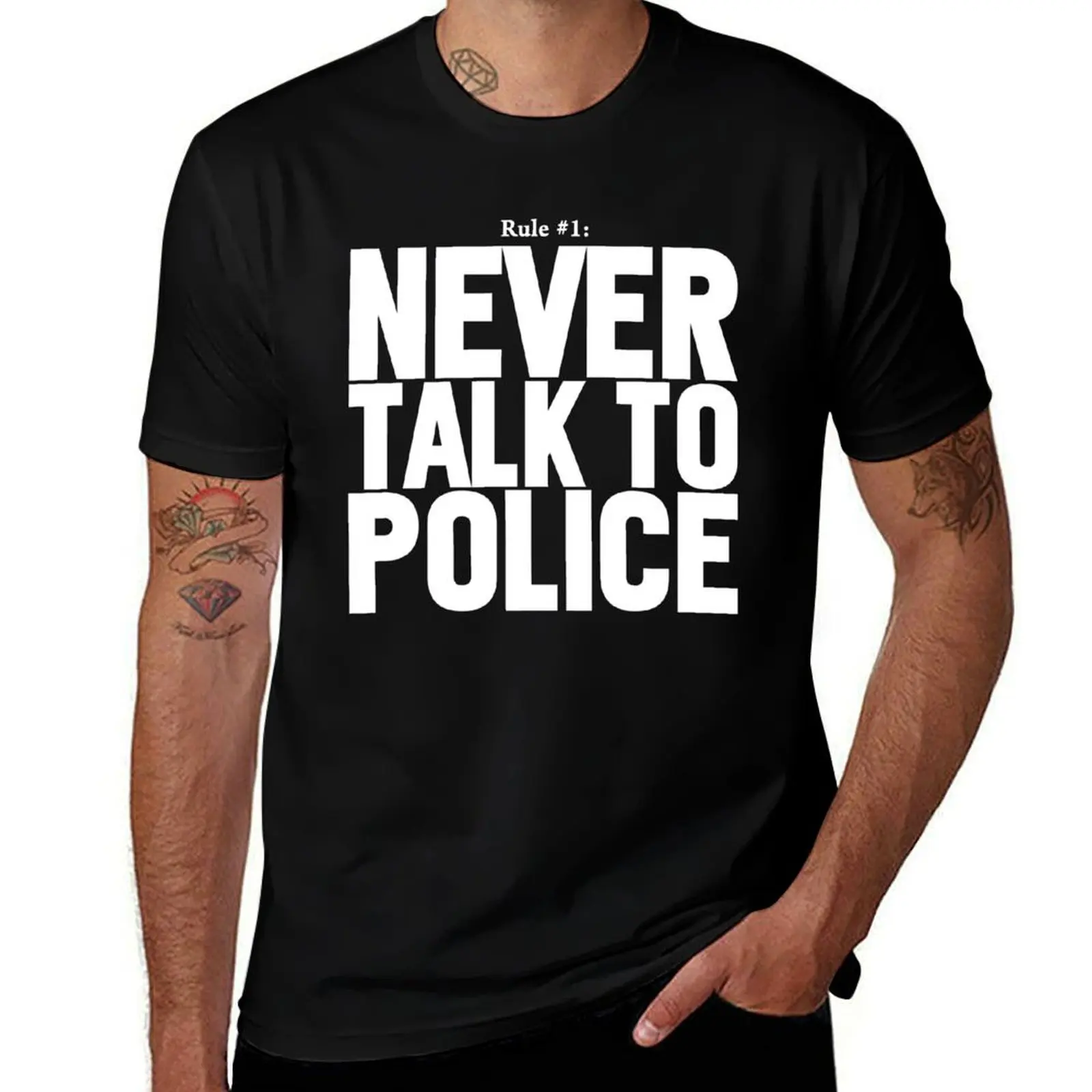 Rule #1: Never Talk To Police T-Shirt Creative Graphic Tee Shirt T-Shirt