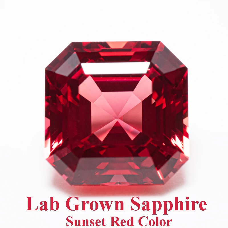 

Top Lab Grown Sapphire Sunset Red Color Square Asscher Cut VVS1 Charms DIY Jewel Making Material Selectable AGL Certificate