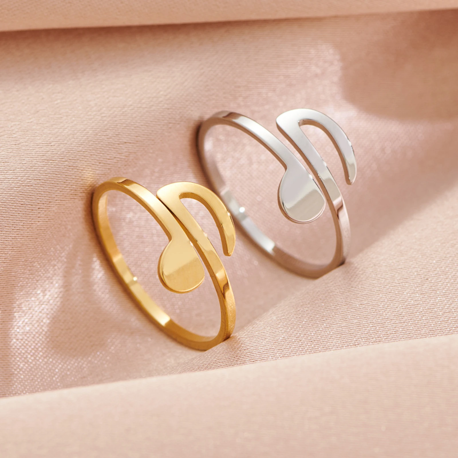 Einfacher Musiknoten-Ring für Damen und Herren, verstellbarer Ring aus Edelstahl, Schmuck, Geschenk – Detail 1
