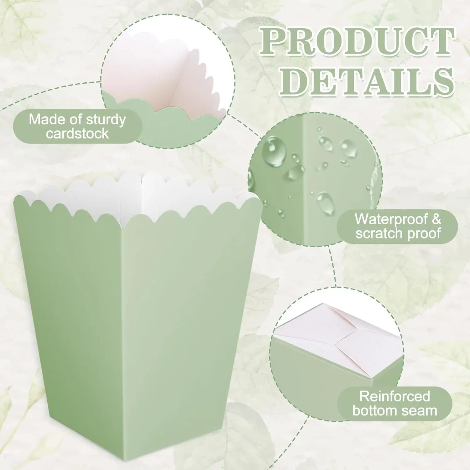 12 pcs  Sage Green Mini Popcorn Boxes Green Popcorn Buckets Candy Favor Boxes for Movie Night Party Supplies view 3