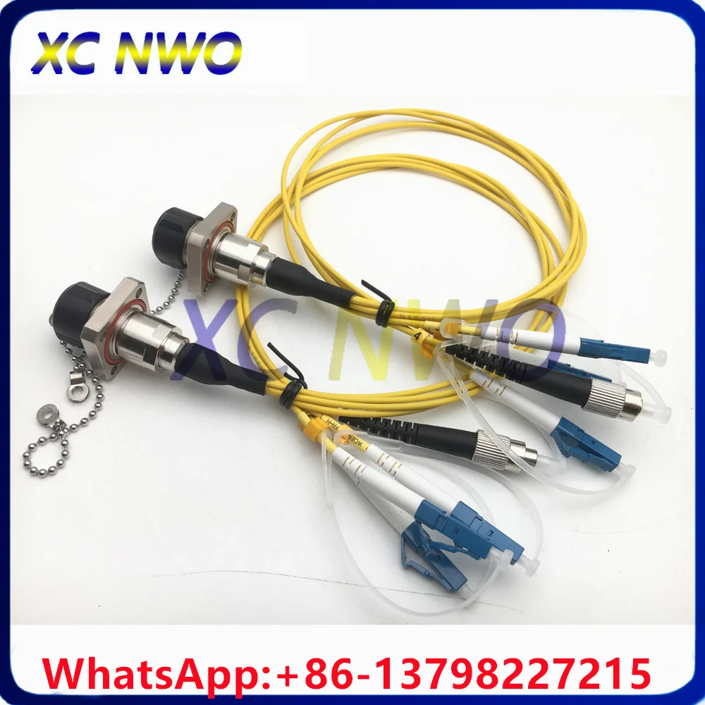 SM,4C,G657A1,4.0mm,1M  2.0mm Yellow LSZH Armored Cable from Plug to LC/UPC Connector,ODC Square Socket Female to LC/UPC