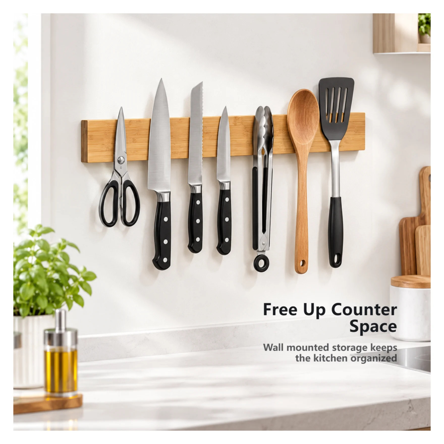 16 Inch Acacia Wood Magnetic Storage Bar, Heavy Duty Wall Mounted Magnetic Organizer Rack for Kitchen Utensils, Multi-Purpose Ma