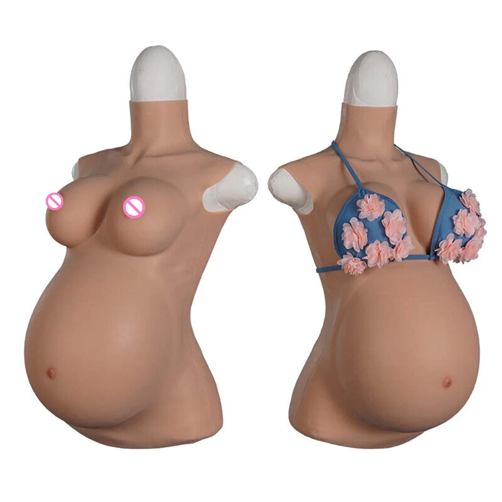 

4/6/9 Months Fake Pregnant Belly Silicone Breast Forms for Crossdresser Crossdressing Fake Chest with Pregnancy Belly Bodysuit