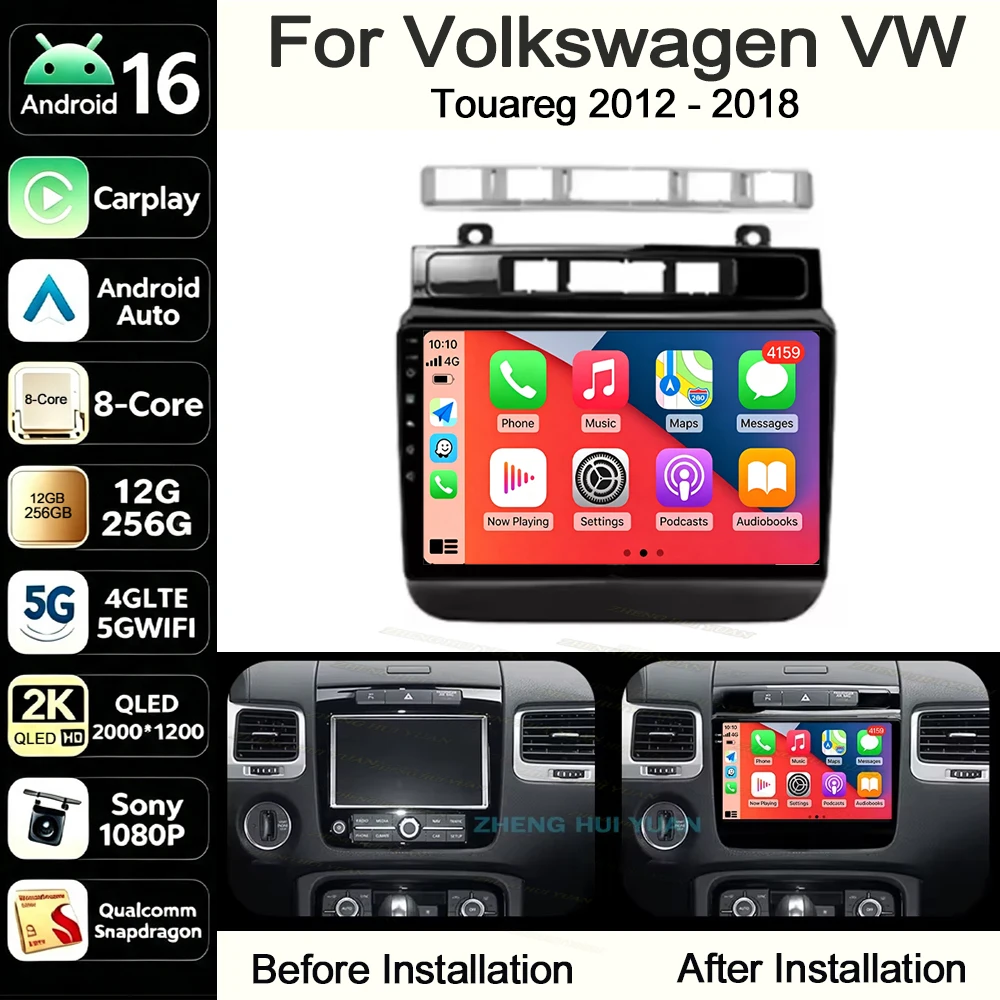 Android 16 für Volkswagen VW Touareg 2012 - 2018 Autoradio Stereo GPS-Navigation Multimedia-Player Kabelloses CarPlay Android Auto
