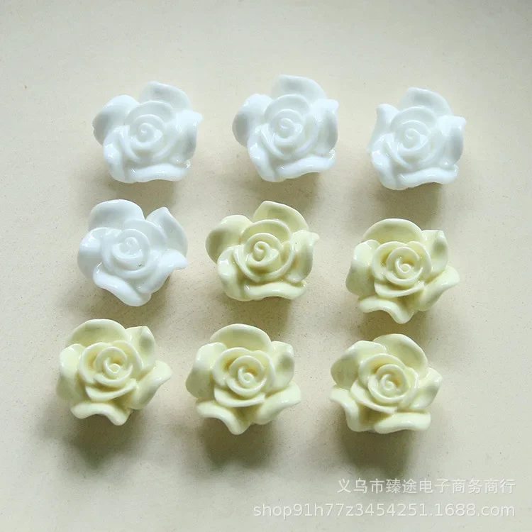 5pcs Cream white apricot flower retro rose flower resin flatback accessorie DIY handmade earrings charms hairpin button material