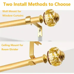 1  Set Heavy-Duty Decorative Curtain Rod ,  Telescoping Single Rod with Exquisite Translucent Twisted Finials in Luxurious Gold.