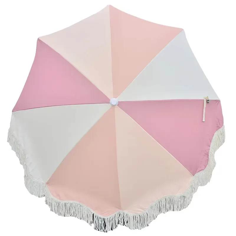 Vintage Tassel Beach Parasol Oversized Canvas Umbrella Printed Durable Portable for Resorts Gardens