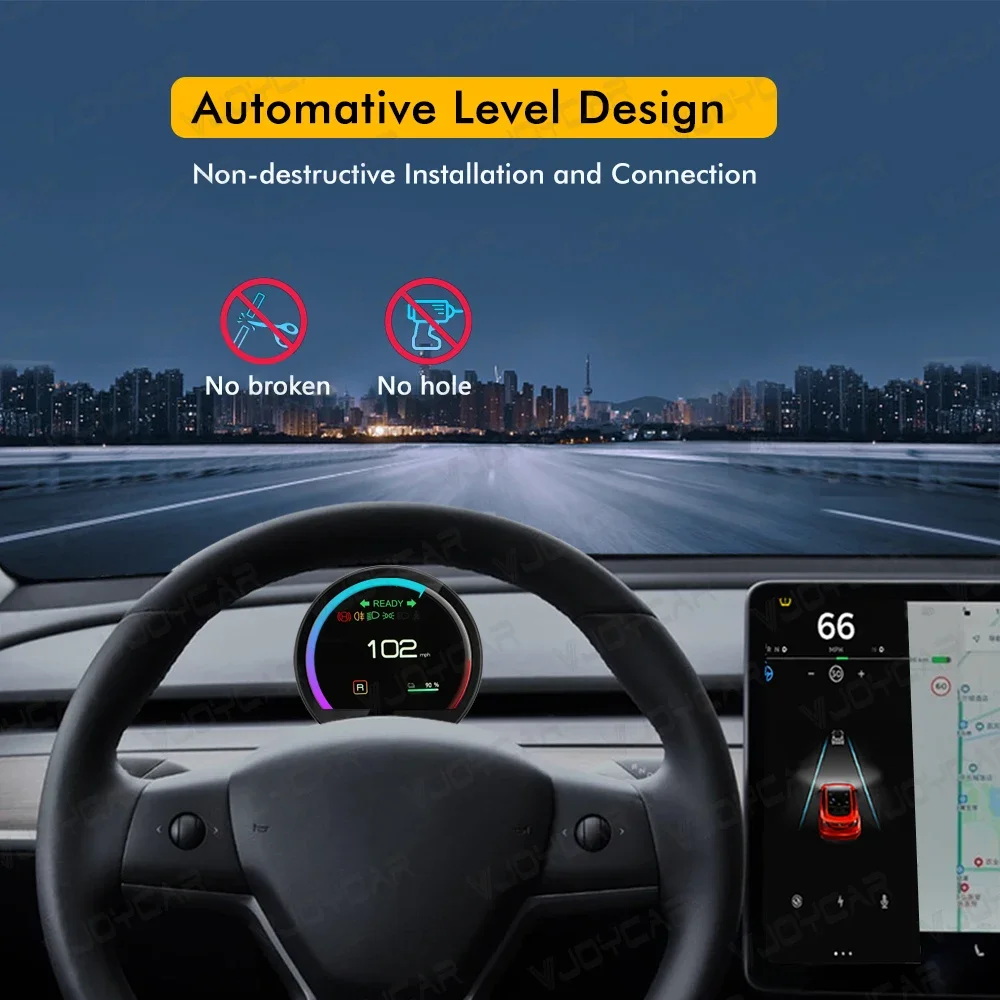 VJOY CAR أحدث شاشة صغيرة 3.6 بوصة HD IPS LCD تركيب غير مدمر Y9 لوحة القيادة HUD عداد السرعة لطراز تسلا 3 موديل Y #4