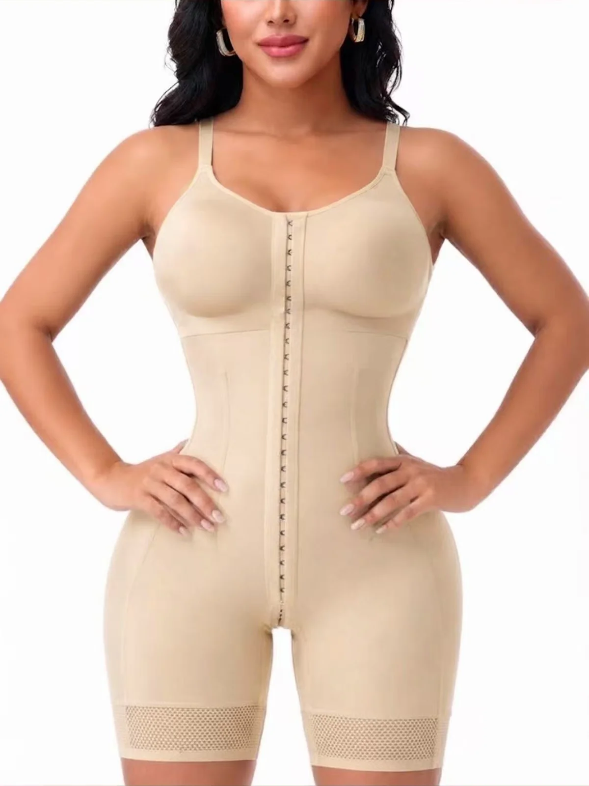 Women Colombian Faja Bodysuit Front Hook Adjustable Strap Tummy Control Butt Lifter Thigh Compression Postpartum Shapewear
