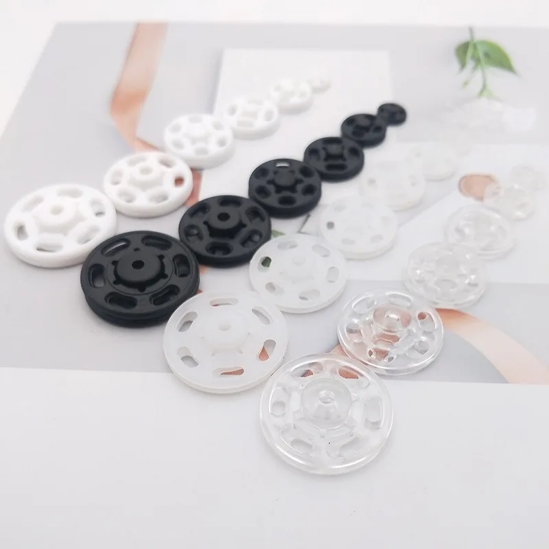 50pcs 7-21mm Small Plastic Snap Fasteners Press Button Stud Black/White/Clear Round Buttons For Baby Clothes Sewing Scrapbooking