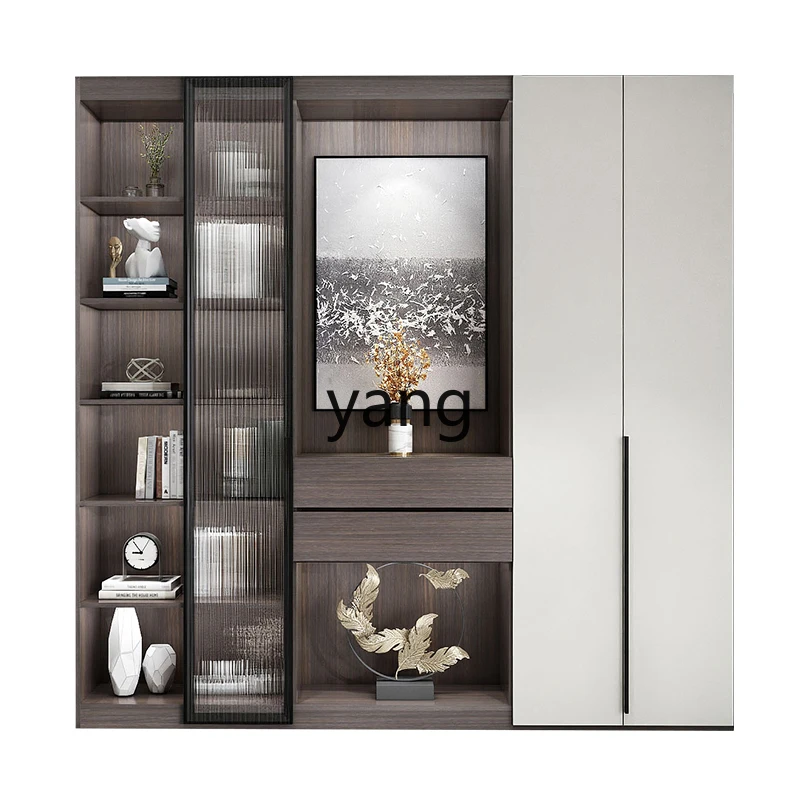 

LTT Floor-standing Glass Door Background Wall Figurine Cabinet Solid Wood Double Door Living Room Display Cabinet Bookshelf
