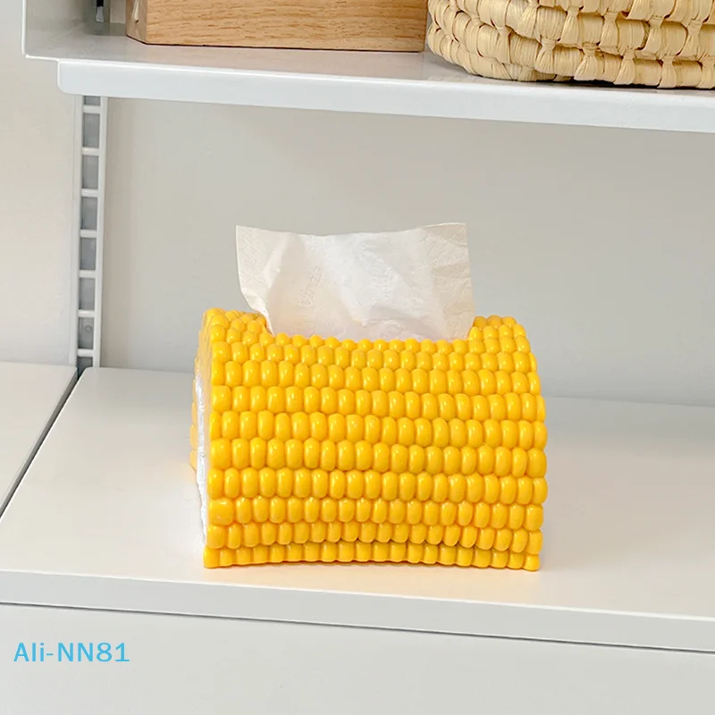 【N】صندوق مناديل على شكل ذرة، حاوية مناشف ورقية مزخرفة، صندوق تخزين مناديل أنيق، رف موزع مناديل قابل لإعادة الملء #3