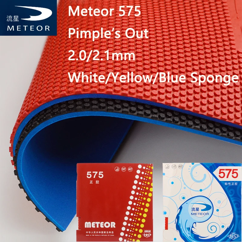 Meteor 575 Table Tennis Rubber Sheet Pimple's Out 2.0/2.1mm Blue Yellow Sponge Ping Pong Rubber Sheet Arc&Fast Attack